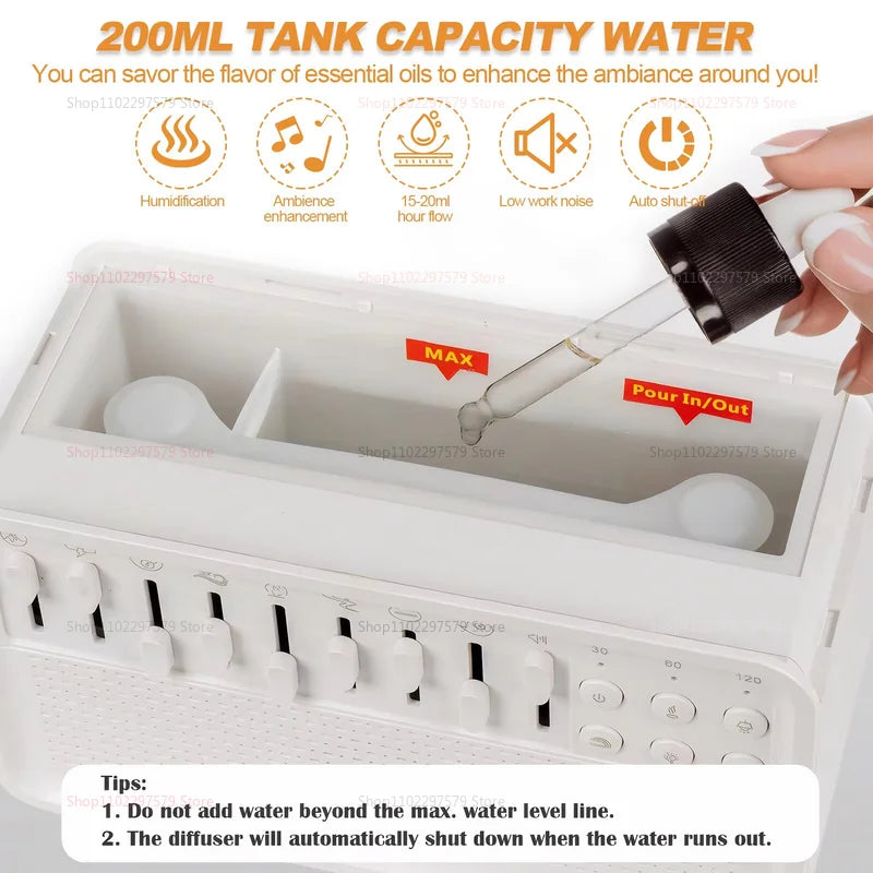 White Noise Sleep Sound Machine with Flame Air Diffuser Humidifier BT