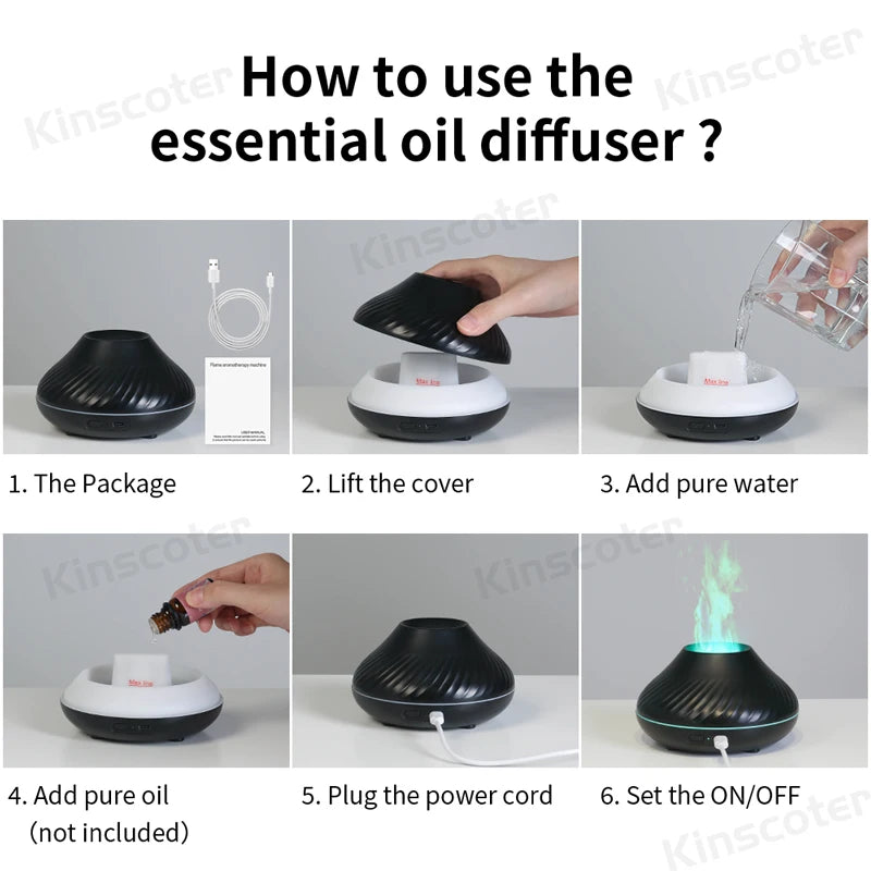 Kinscoter Volcanic Aroma Diffuser Essential Oil Lamp 130ml USB