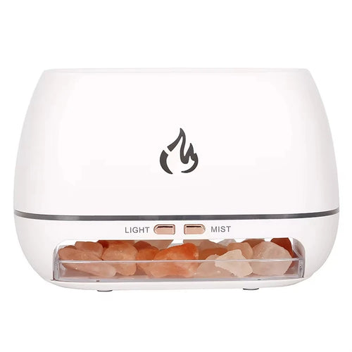 New 3D Flame Fire Aroma Air Humidifier Himalayan Crystal Salt Stone