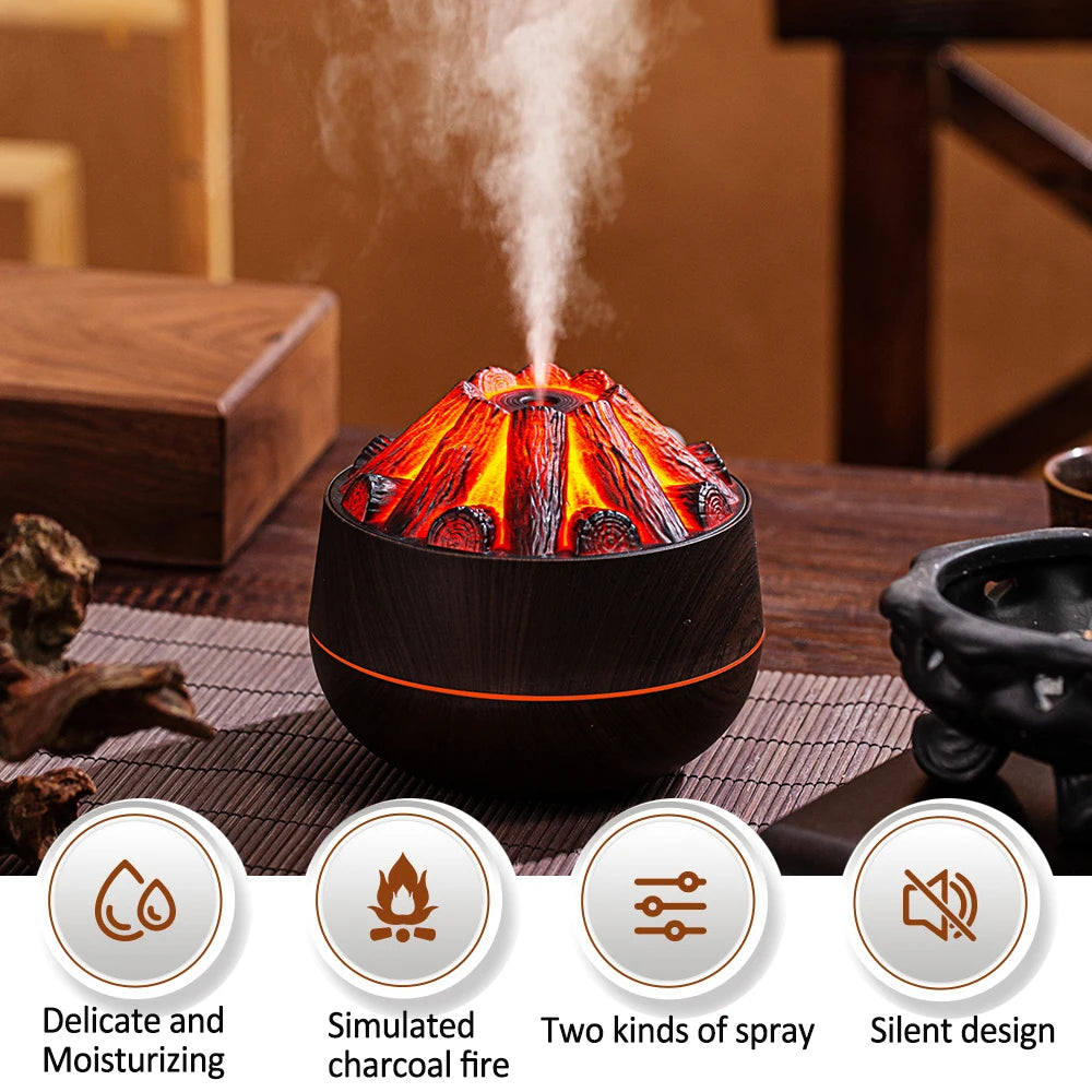 Charcoal Flame Humidifier, Aromatherapy Essential Oil Diffuser, 300ml