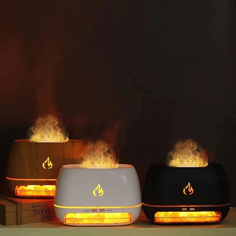New 3D Flame Fire Aroma Air Humidifier Himalayan Crystal Salt Stone